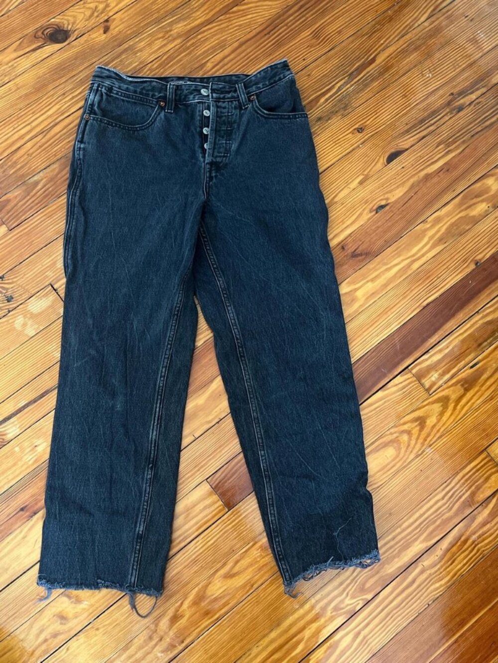 Abercrombie & Fitch Black Button Fly Jeans Size 6 Raw Hem